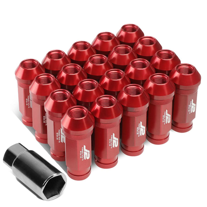 Aluminum Open-End Lug Nuts 60MM M12X1.25 Red 20PCS with Adapter