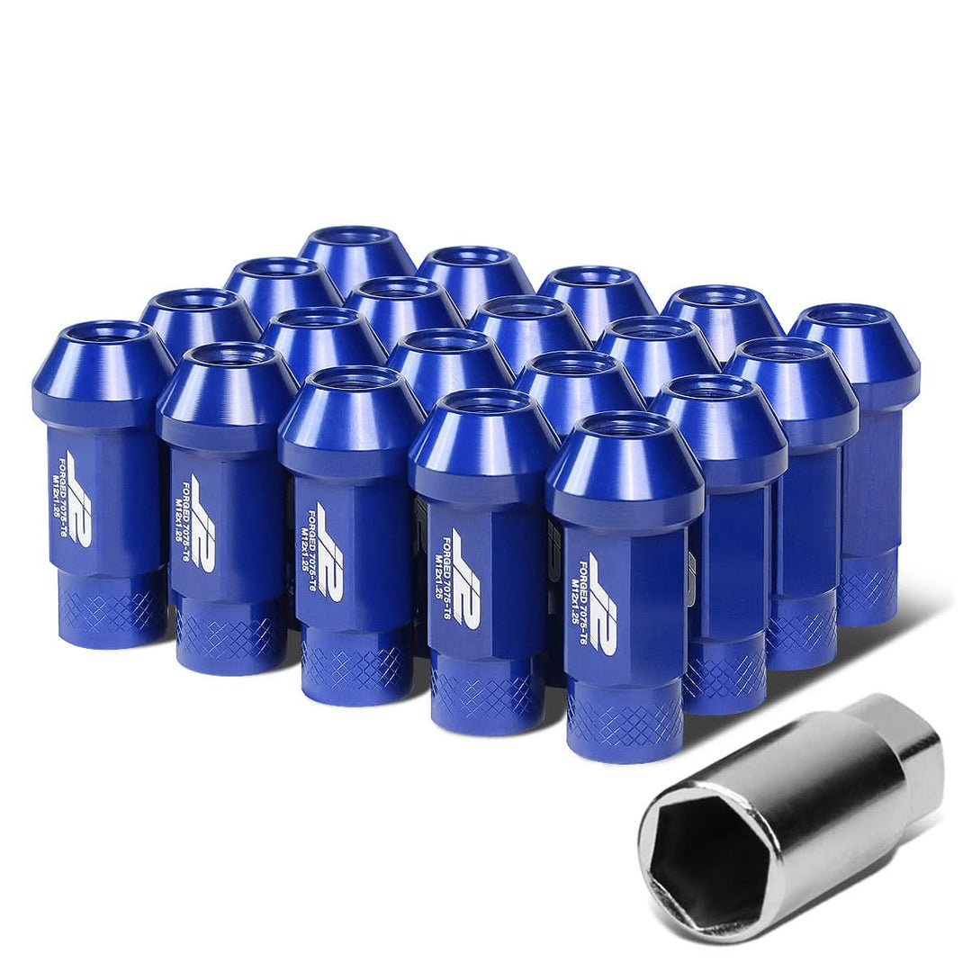 Aluminum Lug Nuts Open-End 50MM M12X1.25 20PCS Blue w/ Adapter