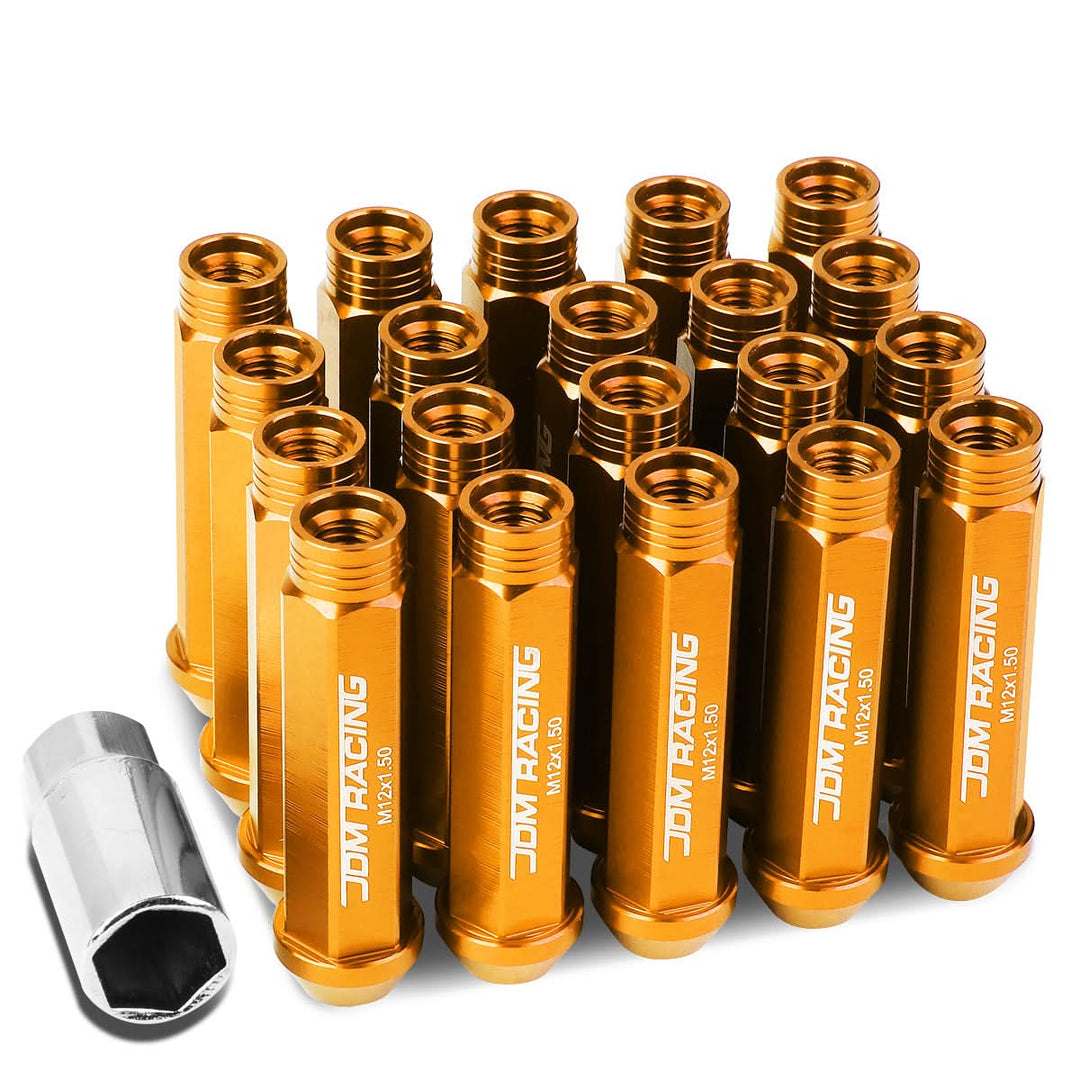 M12 X 1.5 Acorn Style Extended Lug Nuts - Aluminum Orange 20pc