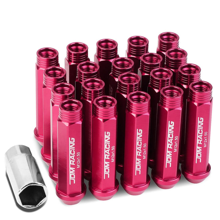 Aluminum Acorn Style Extended Lug Nuts M12x1.5 Pink 20pc Set