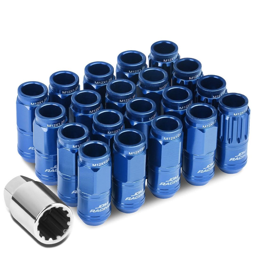 Acorn Style Aluminum Lug Nuts M12 x 1.25 50mm Blue 16 Pcs + 4 Locks