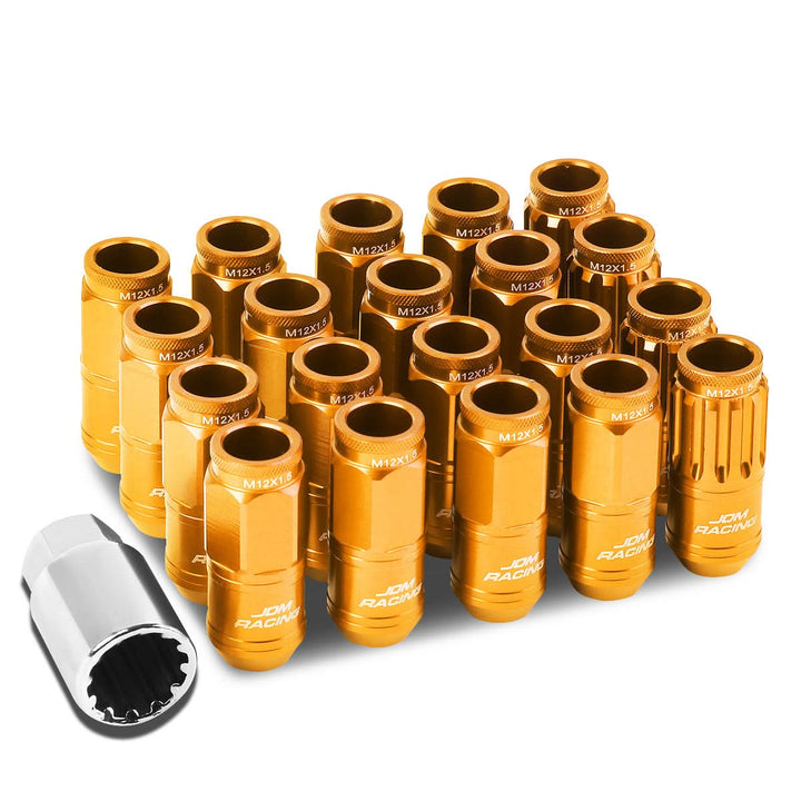 M12 x 1.5 Acorn Style Lug Nuts Set - Aluminum Orange 16pcs + 4 Locks