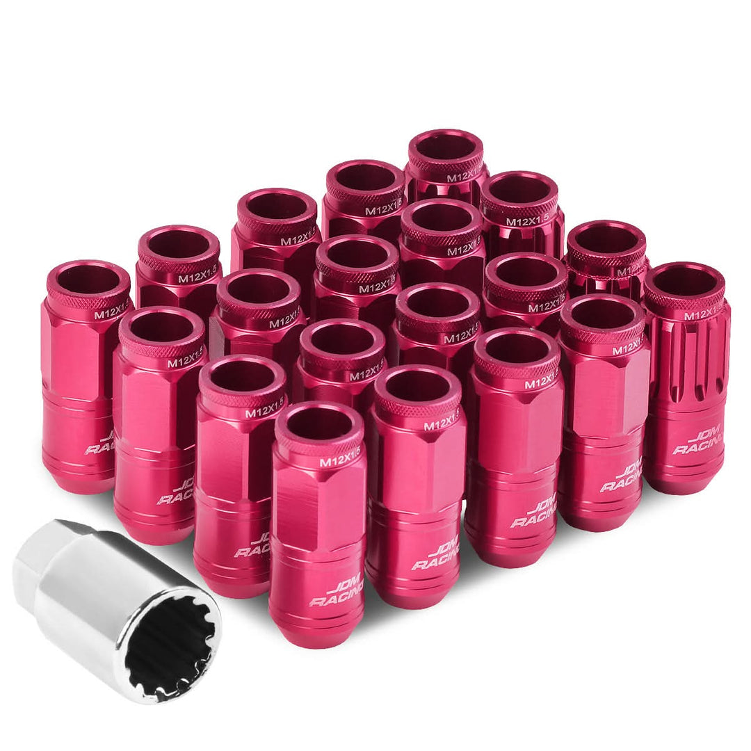 Acorn Style Aluminum Lug Nuts M12x1.5 50mm Pink 16pc + 4 Locks