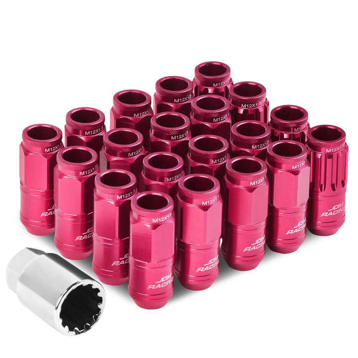 Acorn Style Aluminum Lug Nuts M12x1.5 50mm Pink 16pc + 4 Locks
