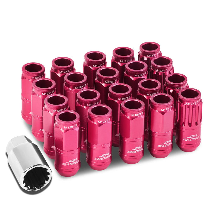 Acorn Style Aluminum Lug Nuts M12x1.5 50mm Pink 16pc + 4 Locks