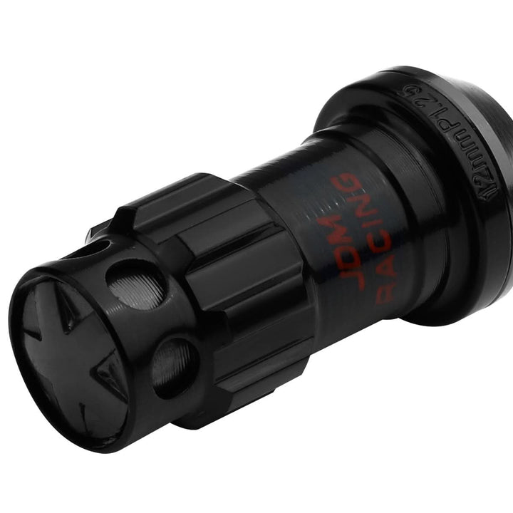 M12 x 1.25 Aluminum Lug Nuts 16pc + 4 Locks Black Closed End