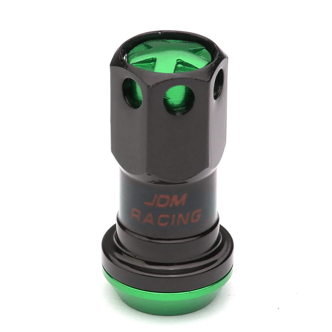 M12 x 1.25 Aluminum Lug Nuts Set 16pc + 4 Locks Black/Green