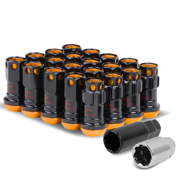 M12 x 1.25 Aluminum Lug Nuts 16pc Set with 4 Locks - Black/Orange