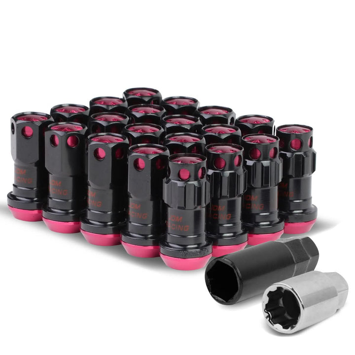 M12 x 1.25 Aluminum Lug Nuts Lock Nut Style 16pcs + 4 Locks Black Pink