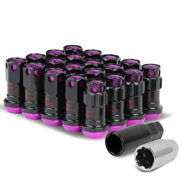 M12 x 1.25 Aluminum Lug Nuts Set - 45mm Closed End with Locks Black/Purple