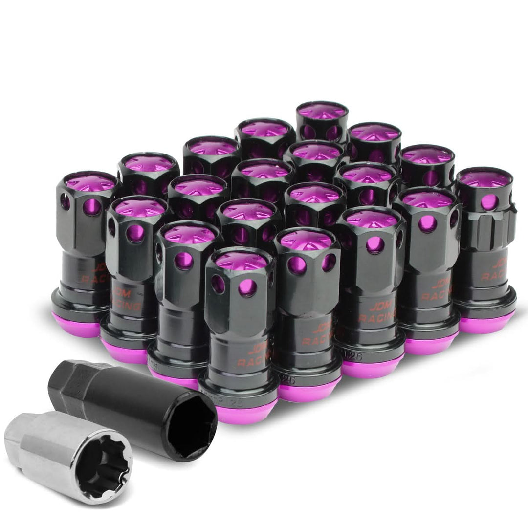 M12 x 1.25 Aluminum Lug Nuts Set - 45mm Closed End with Locks Black/Purple