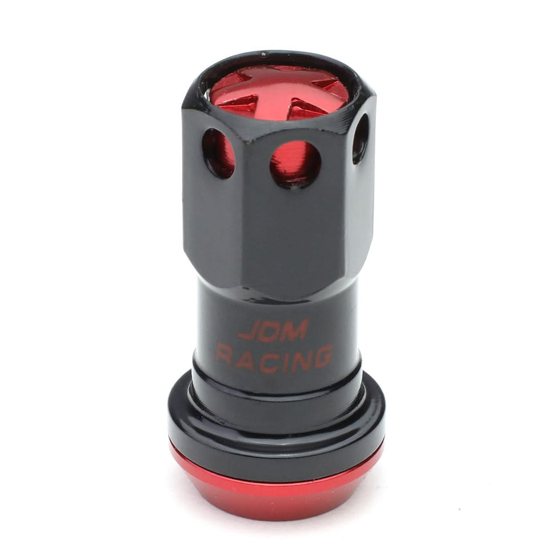 M12 x 1.25 Aluminum Lug Nuts Set - 16 Pcs + 4 Locks with Key Black/Red