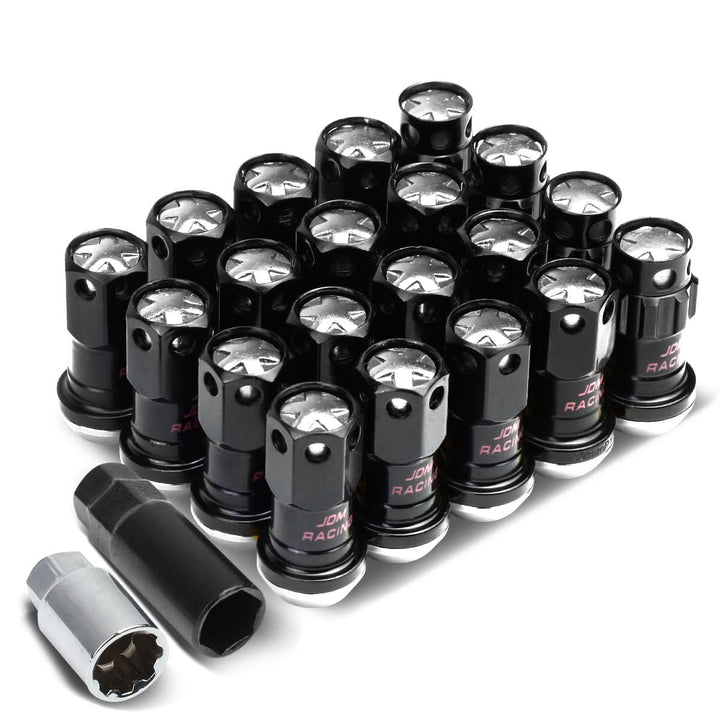 M12 x 1.25 Aluminum Lug Nuts Lock Set 16 Pcs + 4 Locks Black/Silver