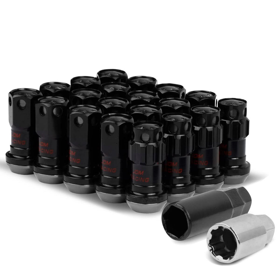 M12 x 1.5 Aluminum Lug Nuts with Locks 16pc Set - Black