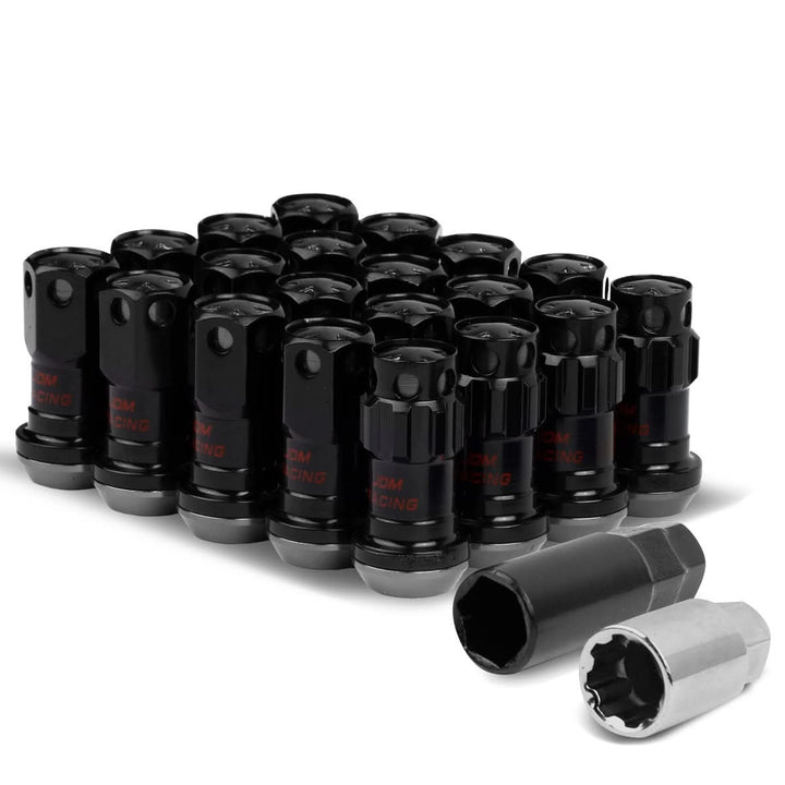M12 x 1.5 Aluminum Lug Nuts with Locks 16pc Set - Black