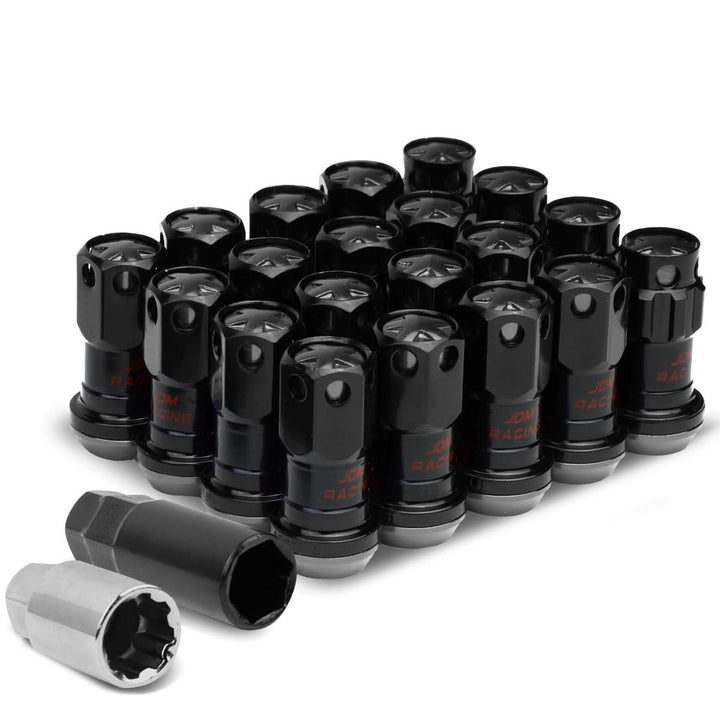 M12 x 1.5 Aluminum Lug Nuts with Locks 16pc Set - Black