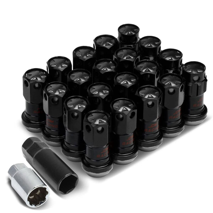 M12 x 1.5 Aluminum Lug Nuts with Locks 16pc Set - Black