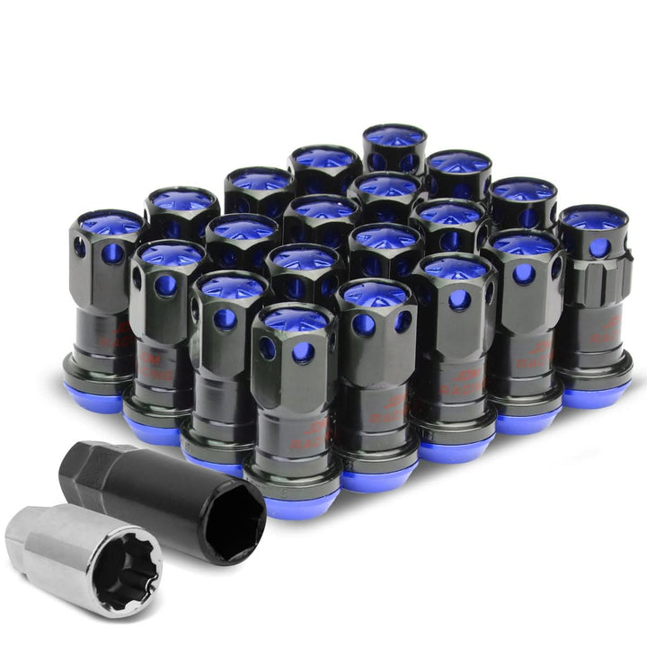 M12 x 1.5 Aluminum Lug Nuts 16pc Set with Locks - Black/Blue