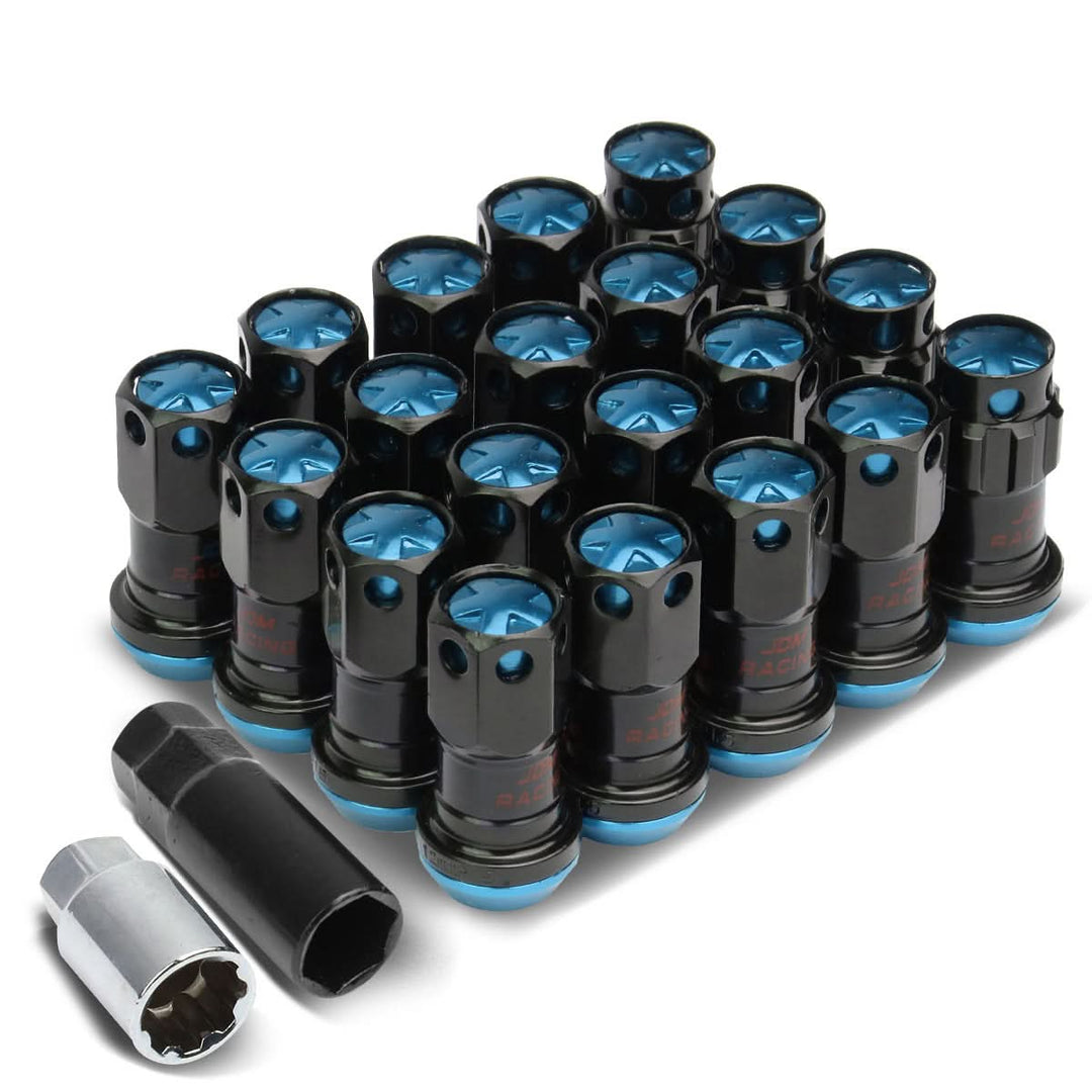 M12 x 1.5 Aluminum Lug Nuts with Locks 16pc Set Black Blue