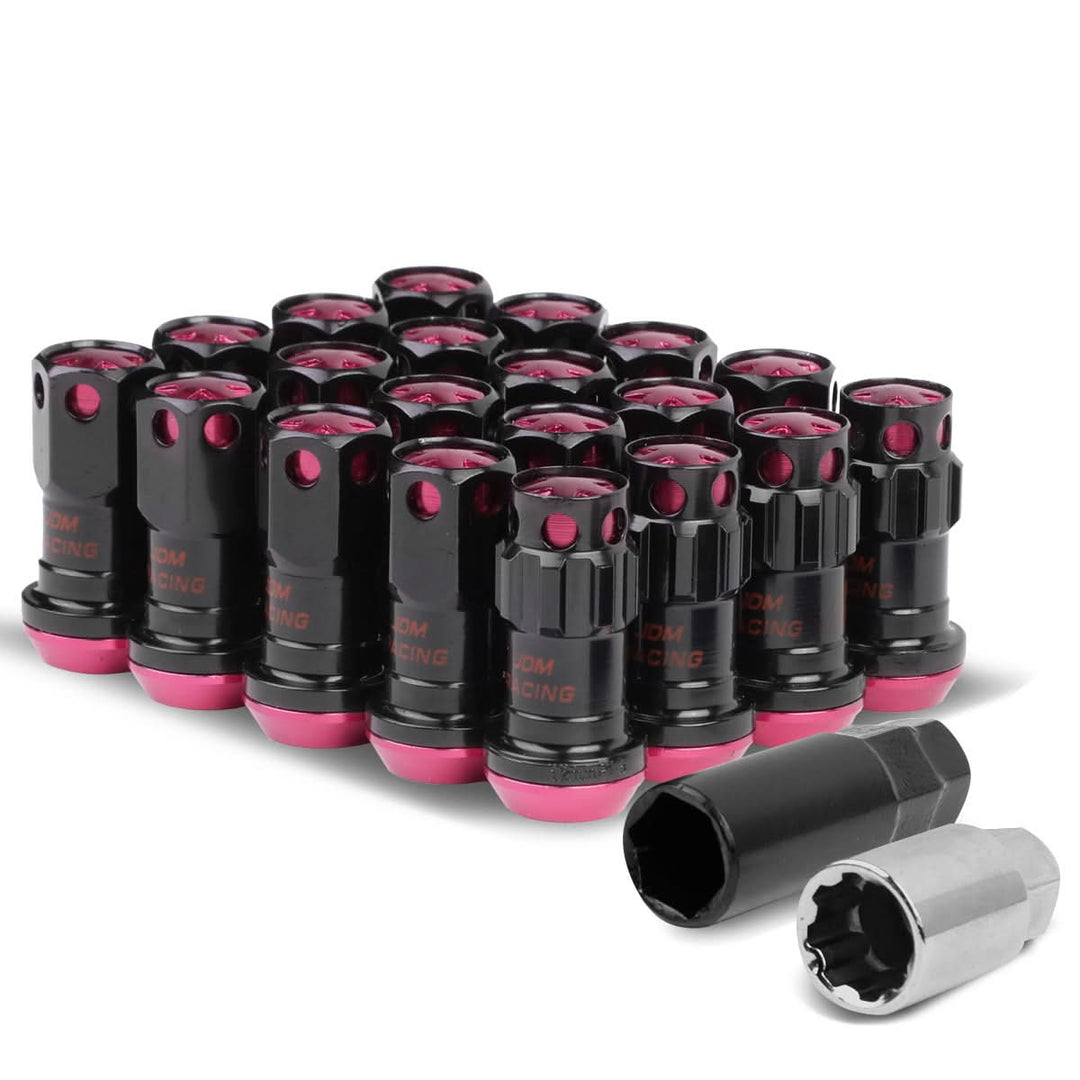 M12 x 1.5 Aluminum Lug Nuts Lock Style 16pc Set Black Pink