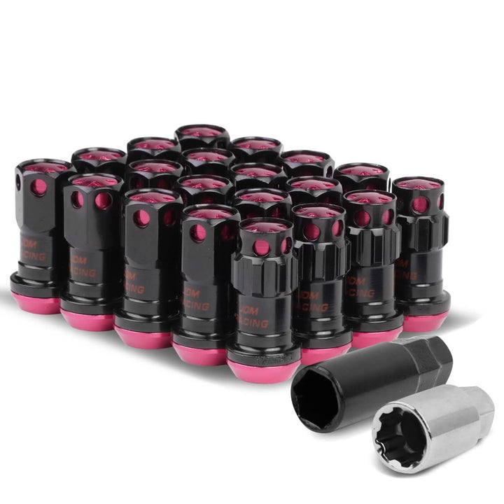 M12 x 1.5 Aluminum Lug Nuts Lock Style 16pc Set Black Pink