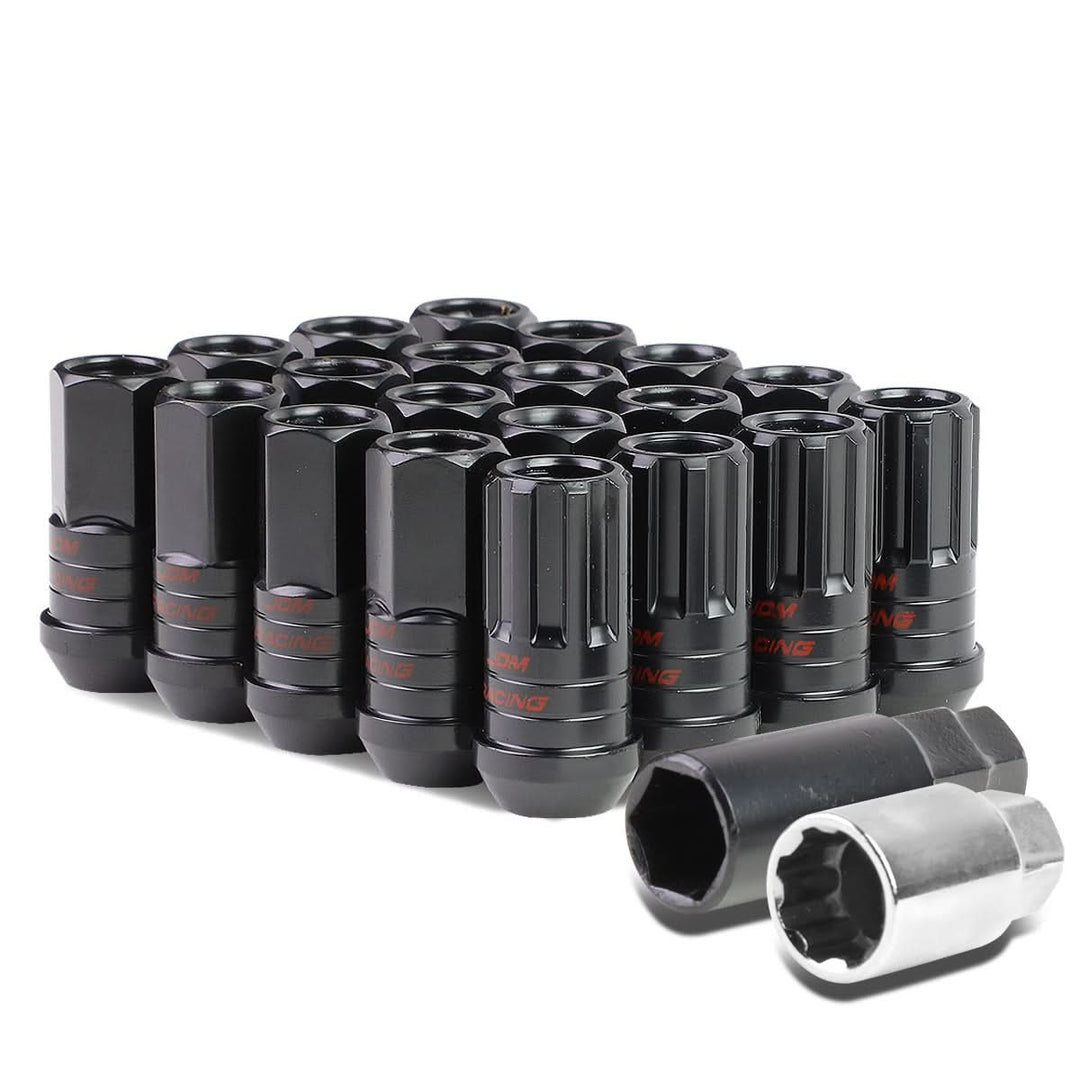 Steel Lug Nuts M12 x 1.25 Extended Open End 16pcs + 4 Locks Black