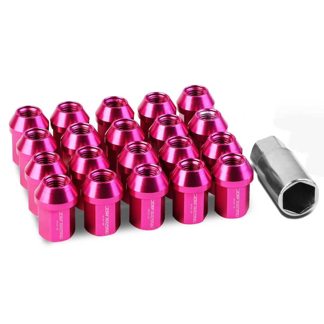 M12 x 1.5 Acorn Style Aluminum Lug Nuts - 35mm Pink 20pc Set