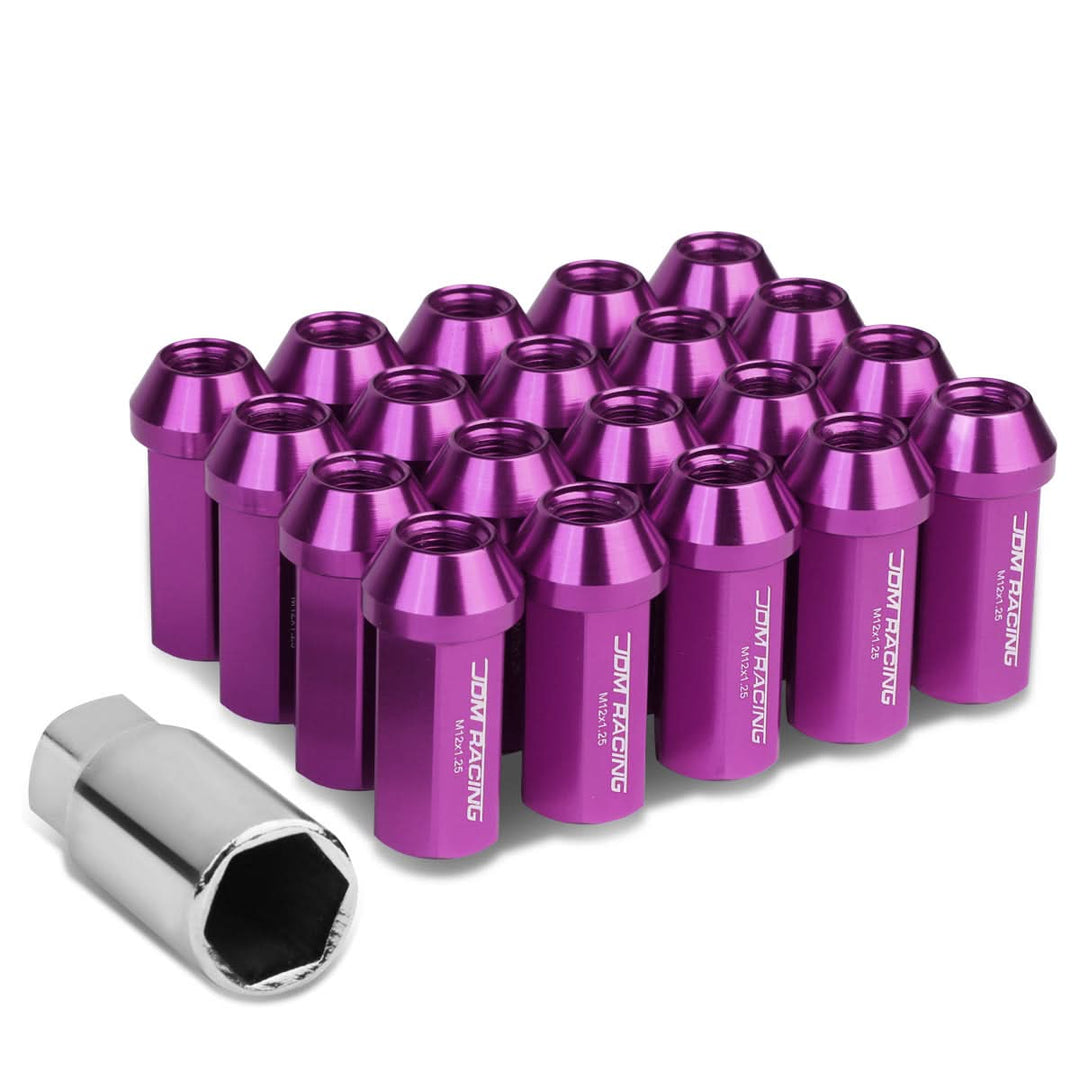 M12 x 1.25 Extended Acorn Lug Nuts 50mm Purple Aluminum 20pc Set