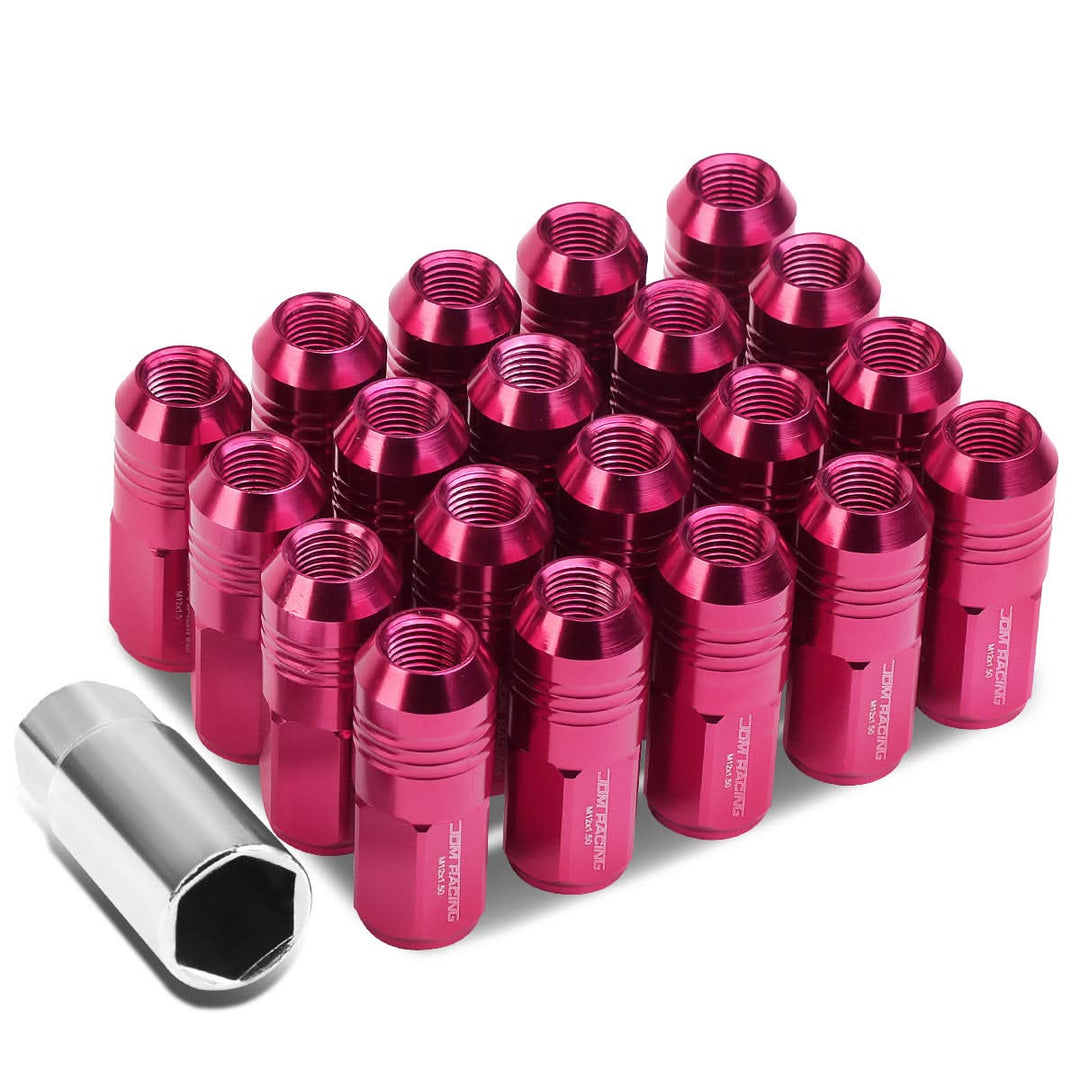 M12 x 1.5 Extended Closed End Lug Nuts 50mm Pink Aluminum 20pc Set