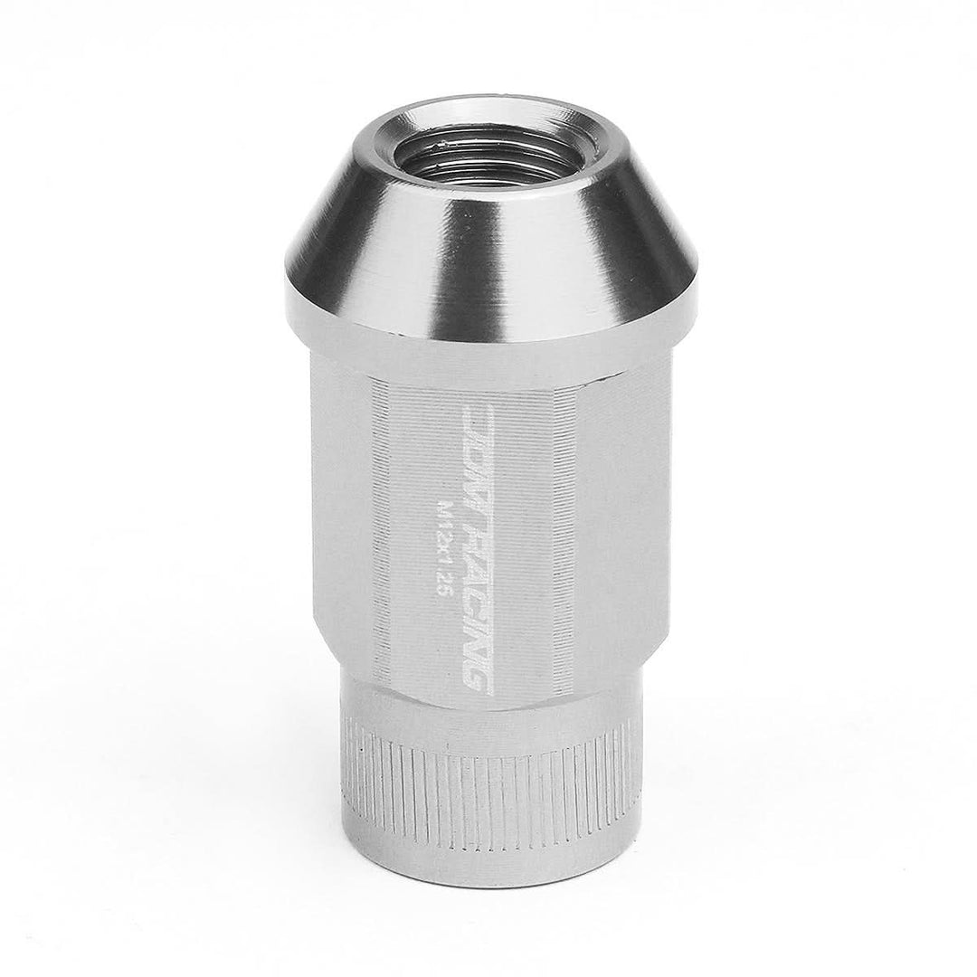 M12x1.25 Aluminum Lug Nuts - Acorn Knurled Extended 44mm 20pc Silver