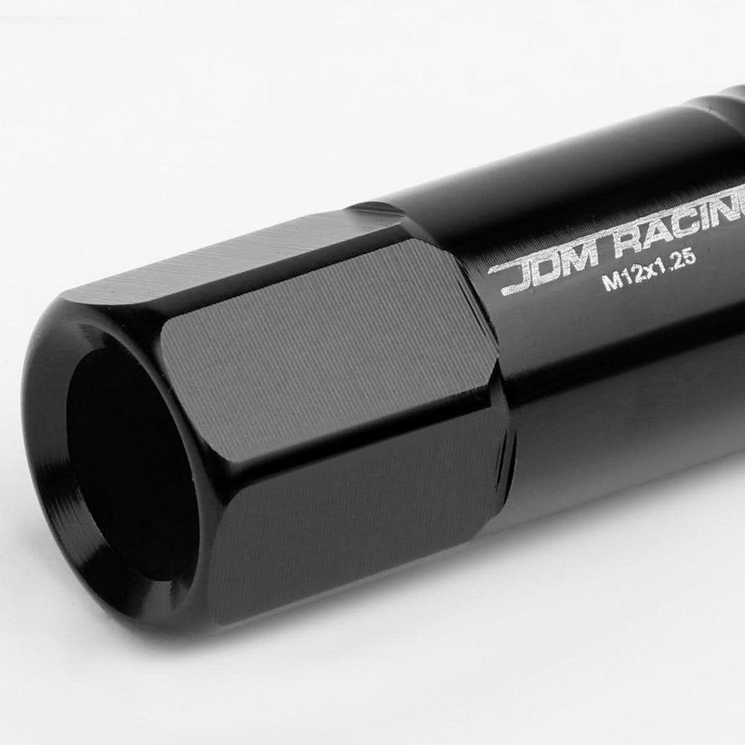 M12 x 1.25 Extended Rib Shank Lug Nuts 20pc Set Black Aluminum