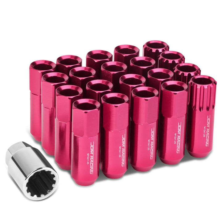 M12 x 1.25 Extended Pink Aluminum Lug Nuts Set - 16 Pcs + 4 Locks