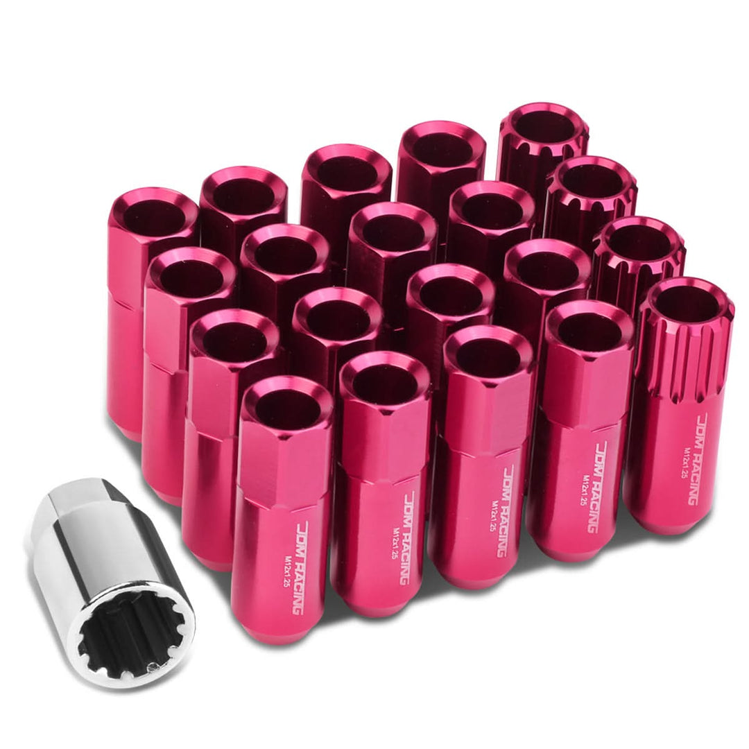 M12 x 1.25 Extended Pink Aluminum Lug Nuts Set - 16 Pcs + 4 Locks