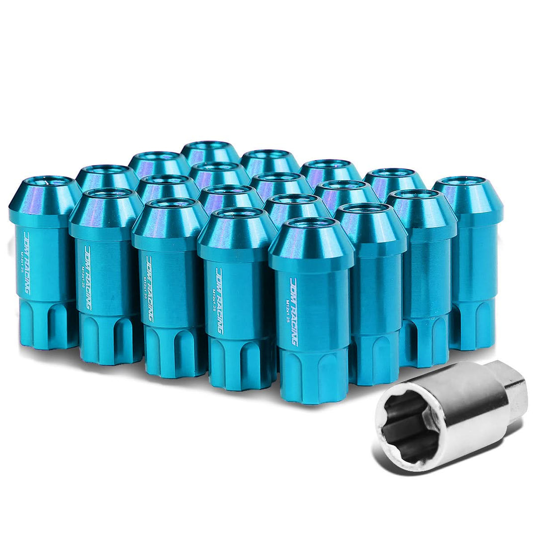 M12 x 1.25 Extended Aluminum Lug Nuts w/ Locks 20pc Set Light Blue