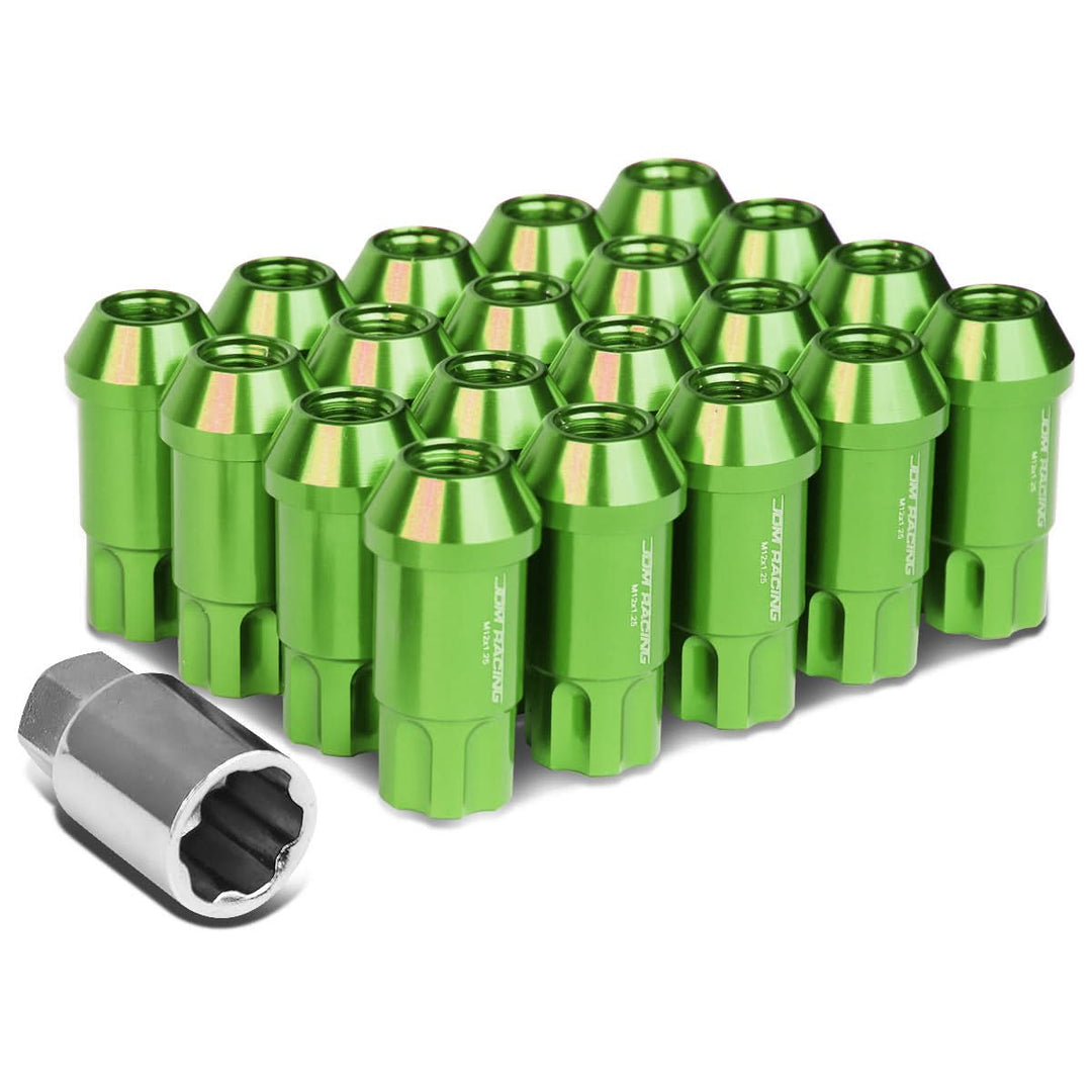 M12x1.5 L40 Style Extended Lug Nuts w/ Locks Green Aluminum 20pc