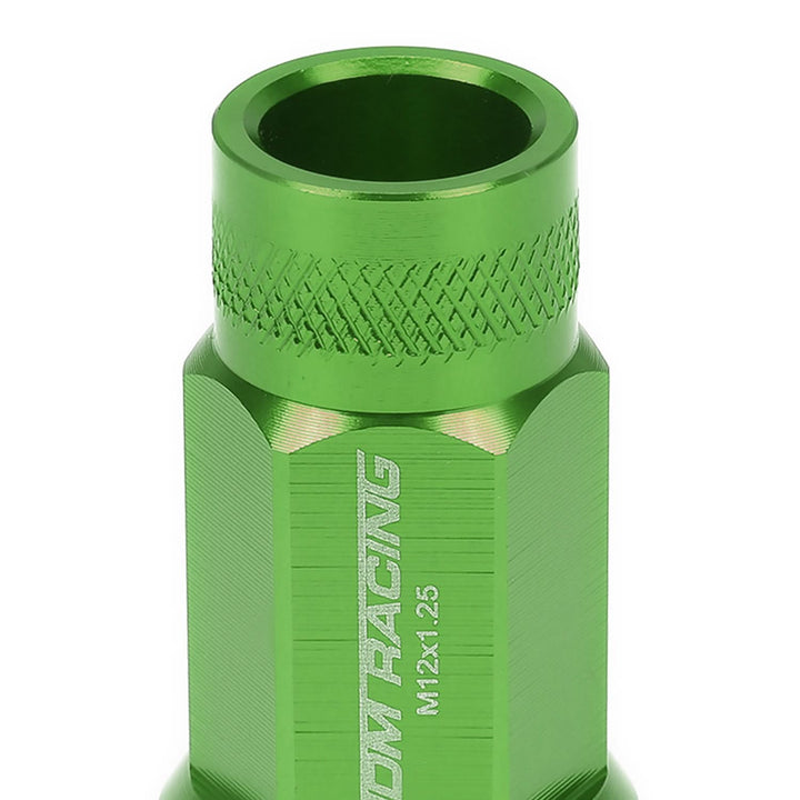 M12x1.25 Aluminum Lug Nuts - 50mm Extended Acorn Knurled - Green 20pc