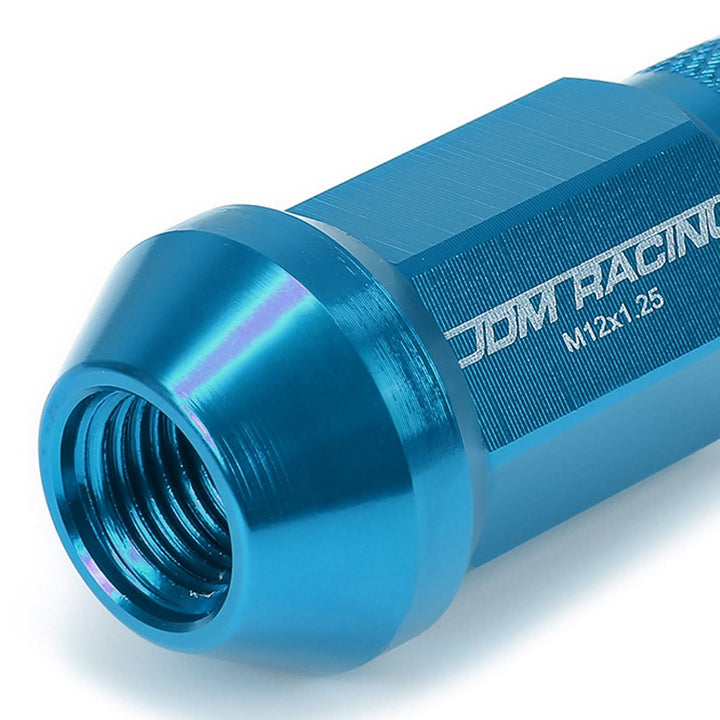 M12x1.25 Aluminum Acorn Lug Nuts 50mm Extended Open End 20pc Light Blue