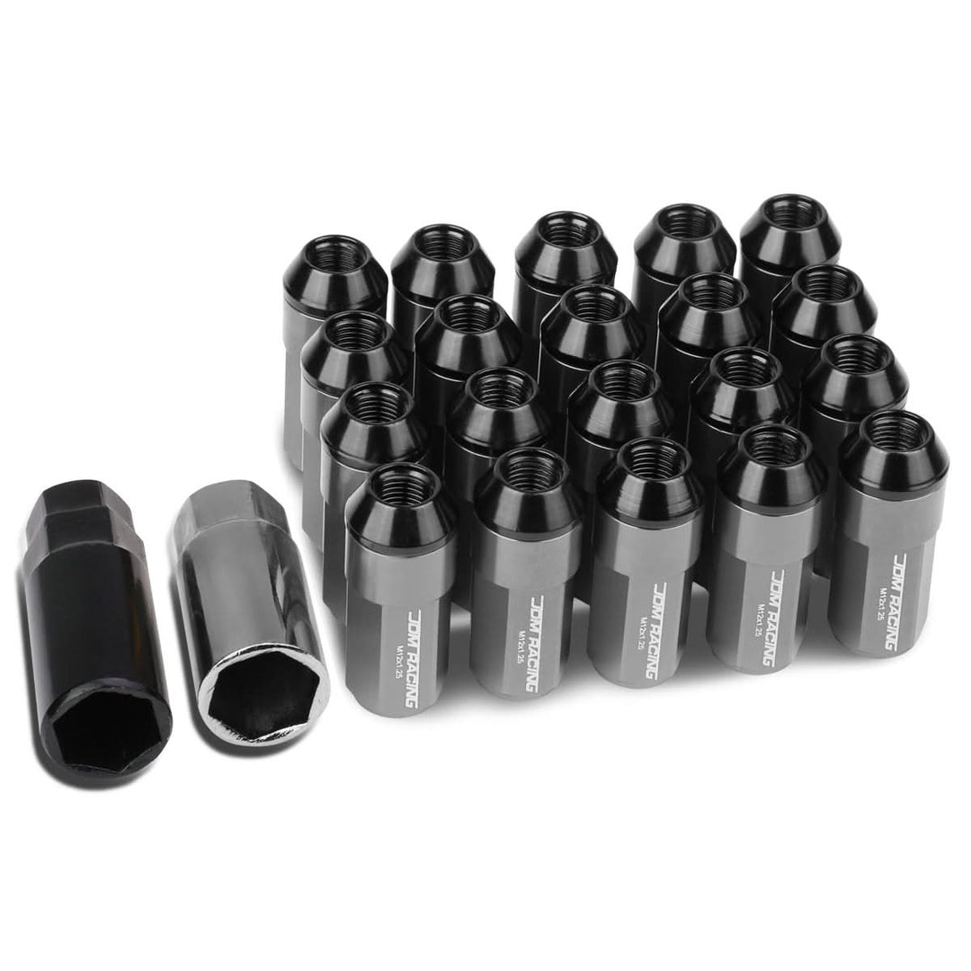 M12 x 1.25 Extended Steel Acorn Lug Nuts w/ Aluminum Cover Gun Metal 20pc