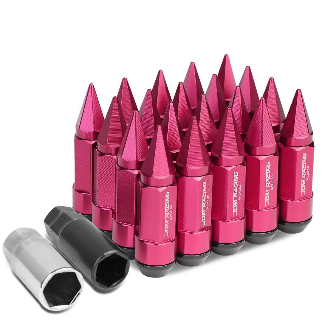 M12 x 1.5 Extended Aluminum Lug Nuts with Removable Spike 20pc Pink