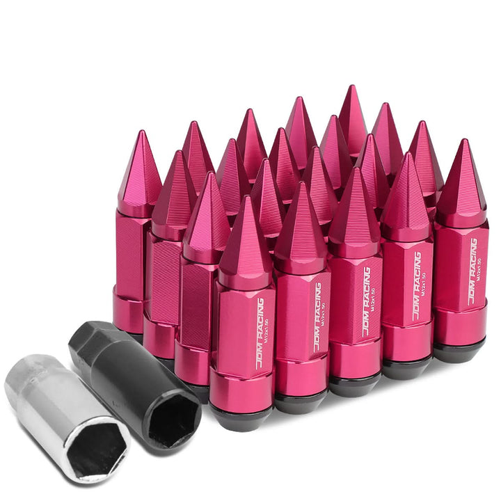 M12 x 1.5 Extended Aluminum Lug Nuts with Removable Spike 20pc Pink