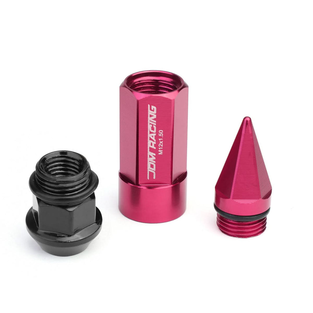 M12 x 1.5 Extended Aluminum Lug Nuts with Removable Spike 20pc Pink
