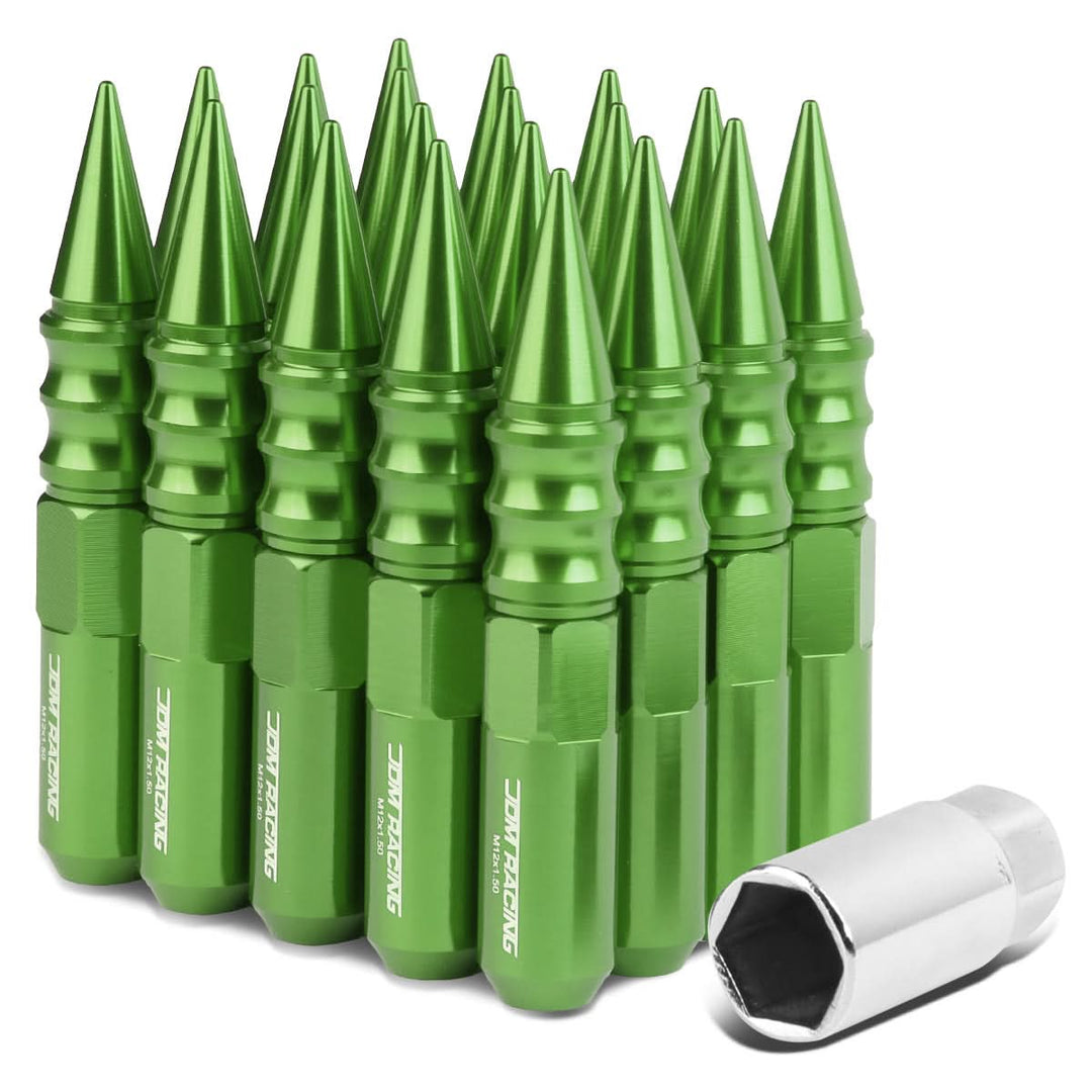 Universal 400 Style Extended Spike Lug Nuts M12 x 1.5 Green Aluminum