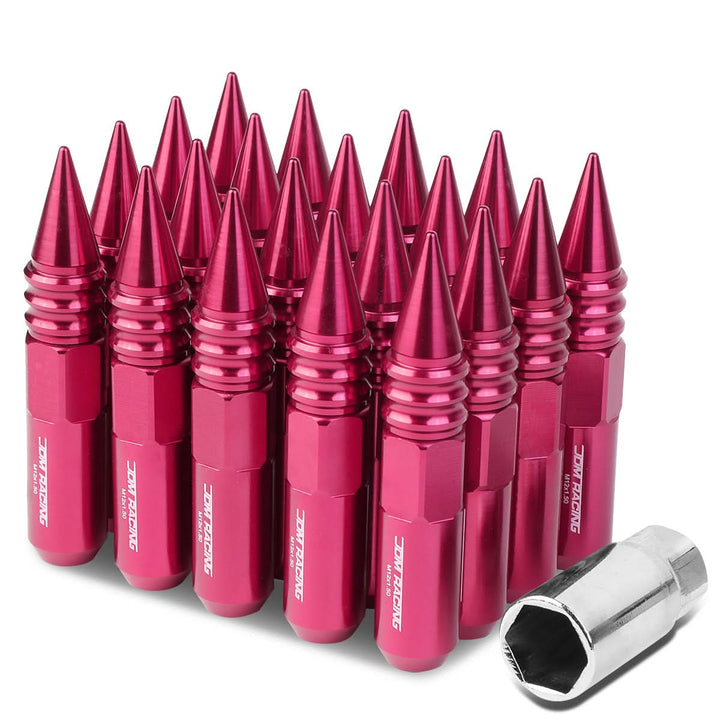 M12 x 1.5 Aluminum Lug Nuts with Removable Spike 20pc Set - Pink