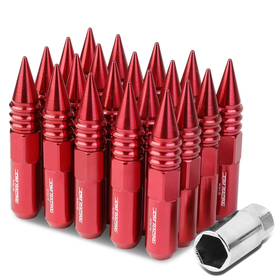 M12 x 1.5 Aluminum Lug Nuts 400 Style w/ Removable Spike 20pc Red