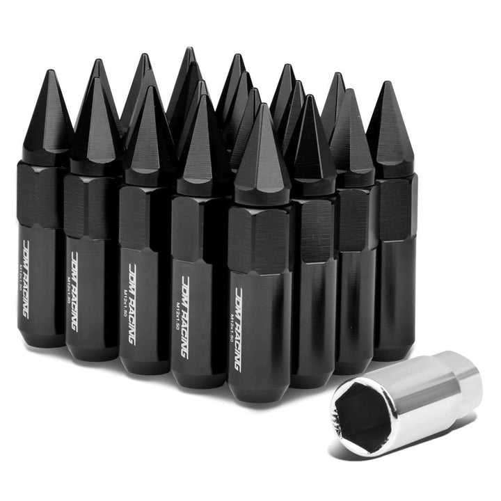 M12 x 1.5 Aluminum Lug Nuts 60MM/90MM w/ Removable Spikes 20PC Black