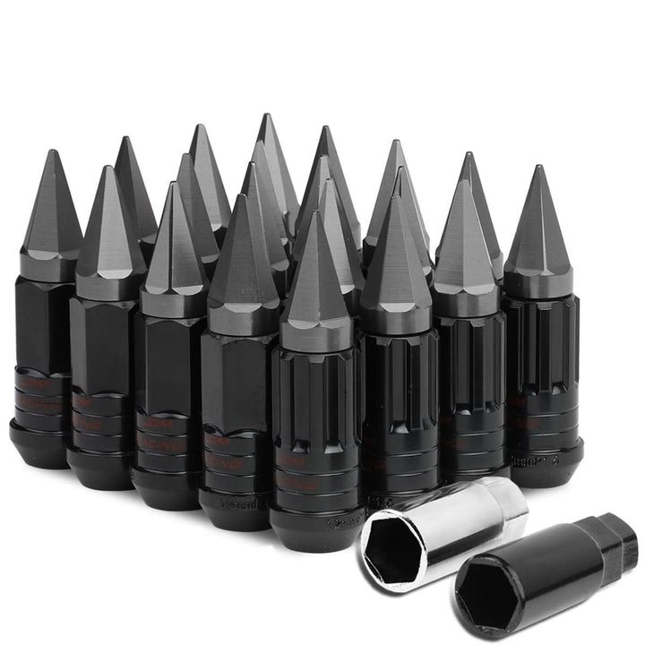 Steel Extended Lug Nuts M12x1.5 Grooved Shank w/ Spike End 16pc+4 Locks