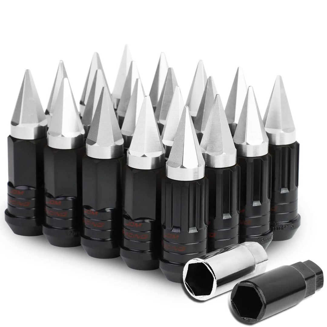 M12 x 1.5 Extended Steel Lug Nuts w/ Removable Spike End 16pcs + 4 Locks