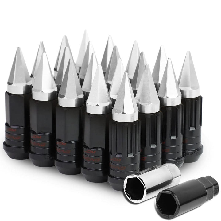 M12 x 1.5 Extended Steel Lug Nuts w/ Removable Spike End 16pcs + 4 Locks