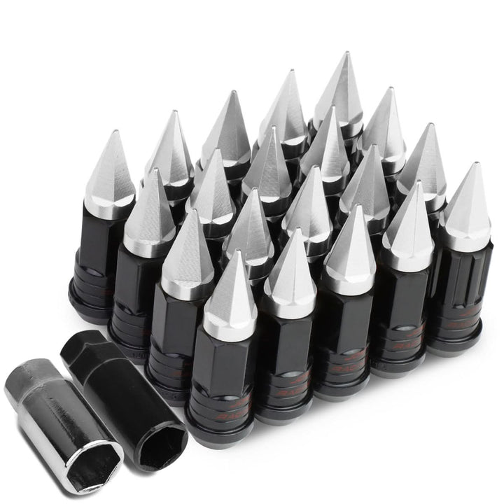 M12 x 1.5 Extended Steel Lug Nuts w/ Removable Spike End 16pcs + 4 Locks