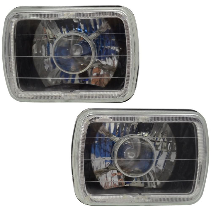 Universal 7x6 Square Projector White Halo Front Headlight Lamp H4 Bulb